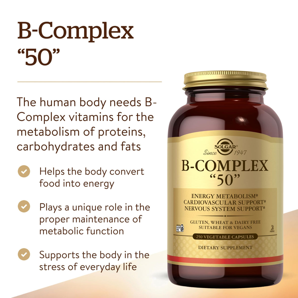 Solgar B-Complex 50 vegetable capsules back view