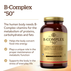 Solgar B-Complex 50 vegetable capsules back view