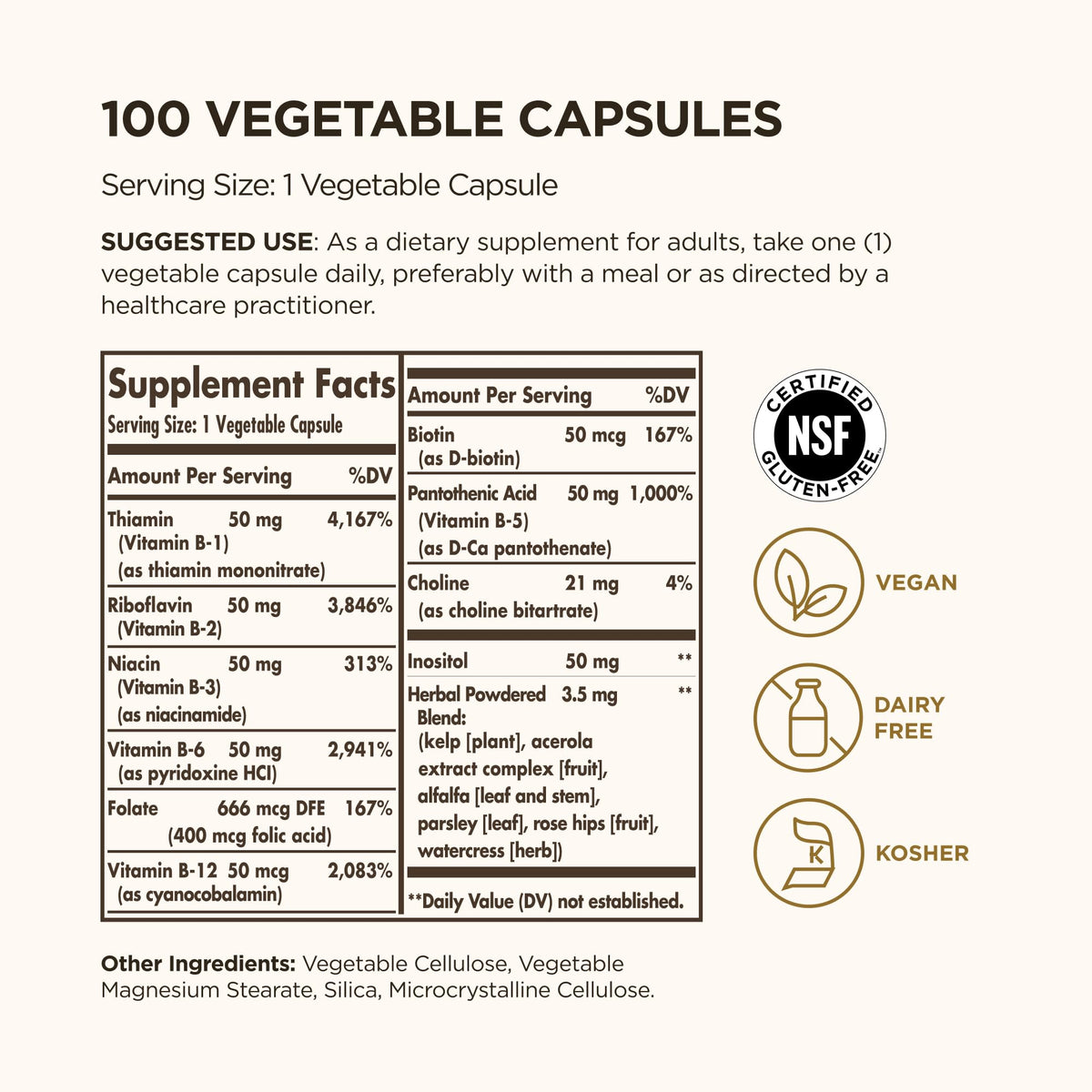 Solgar B-Complex 50 Vegetable Capsules side view