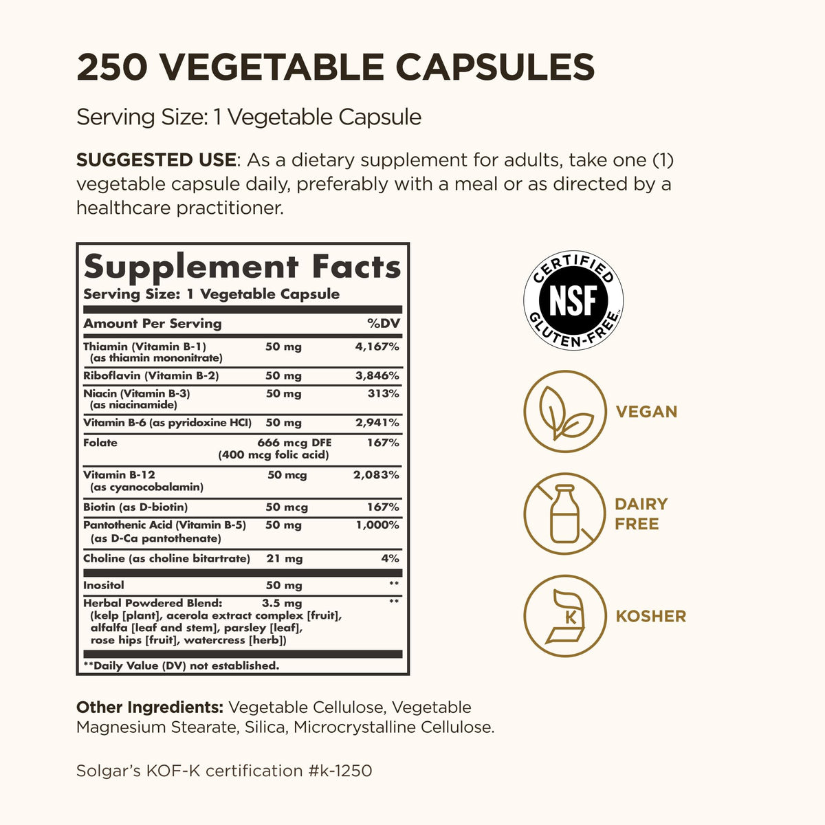 Solgar B-Complex 50 vegetable capsules side view