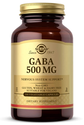 Solgar GABA 500 mg vegetable capsules bottle front view