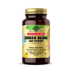 Solgar Ginkgo Biloba Leaf Extract 180 Vegetable Capsules front view