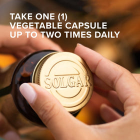 Solgar Ginkgo Biloba Leaf Extract capsules in a hand