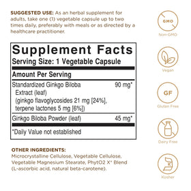 Solgar Ginkgo Biloba Leaf Extract label close-up