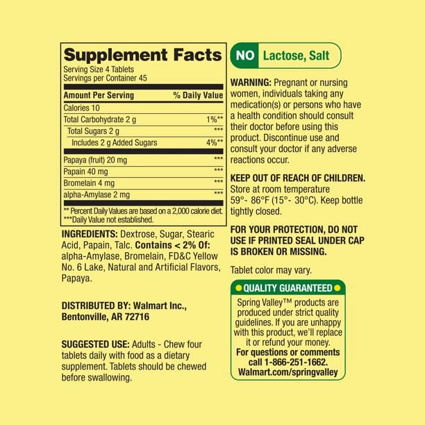 Somall Papaya Enzyme Complex chewable tablets on a table