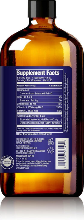 SOULSATION Icelandic Cod Liver Oil Liquid 16oz bottle with lemon slices