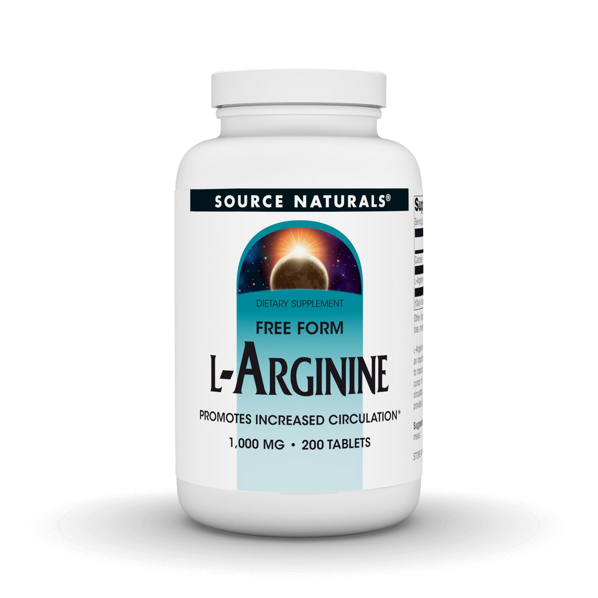Source Naturals L-Arginine 1000 mg 200 Tablets front view