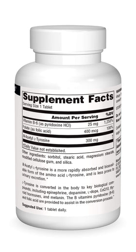 Source Naturals N-Acetyl L-Tyrosine 120 Tablets back view with ingredients