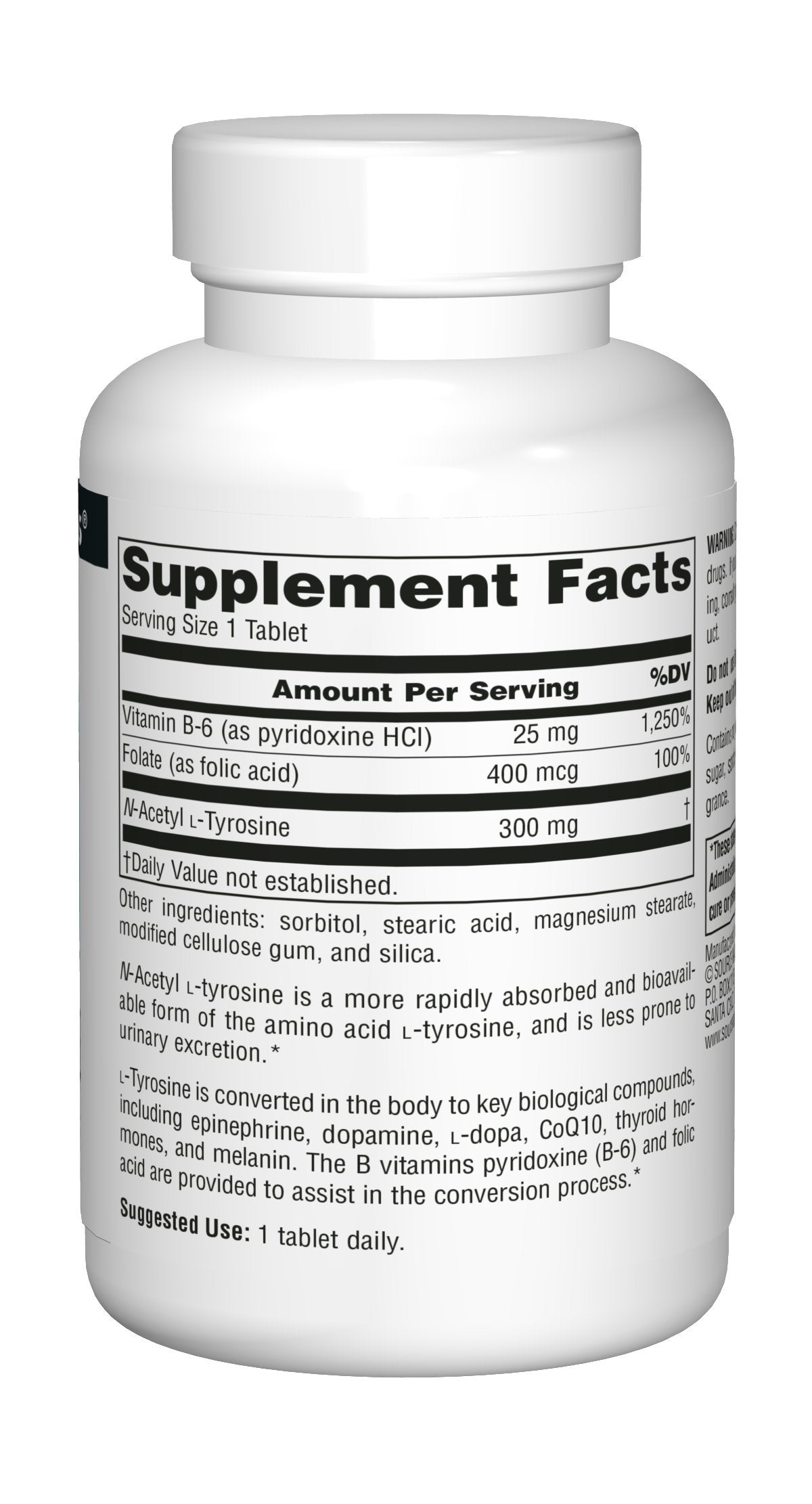 Source Naturals N-Acetyl L-Tyrosine 120 Tablets bottle on a table