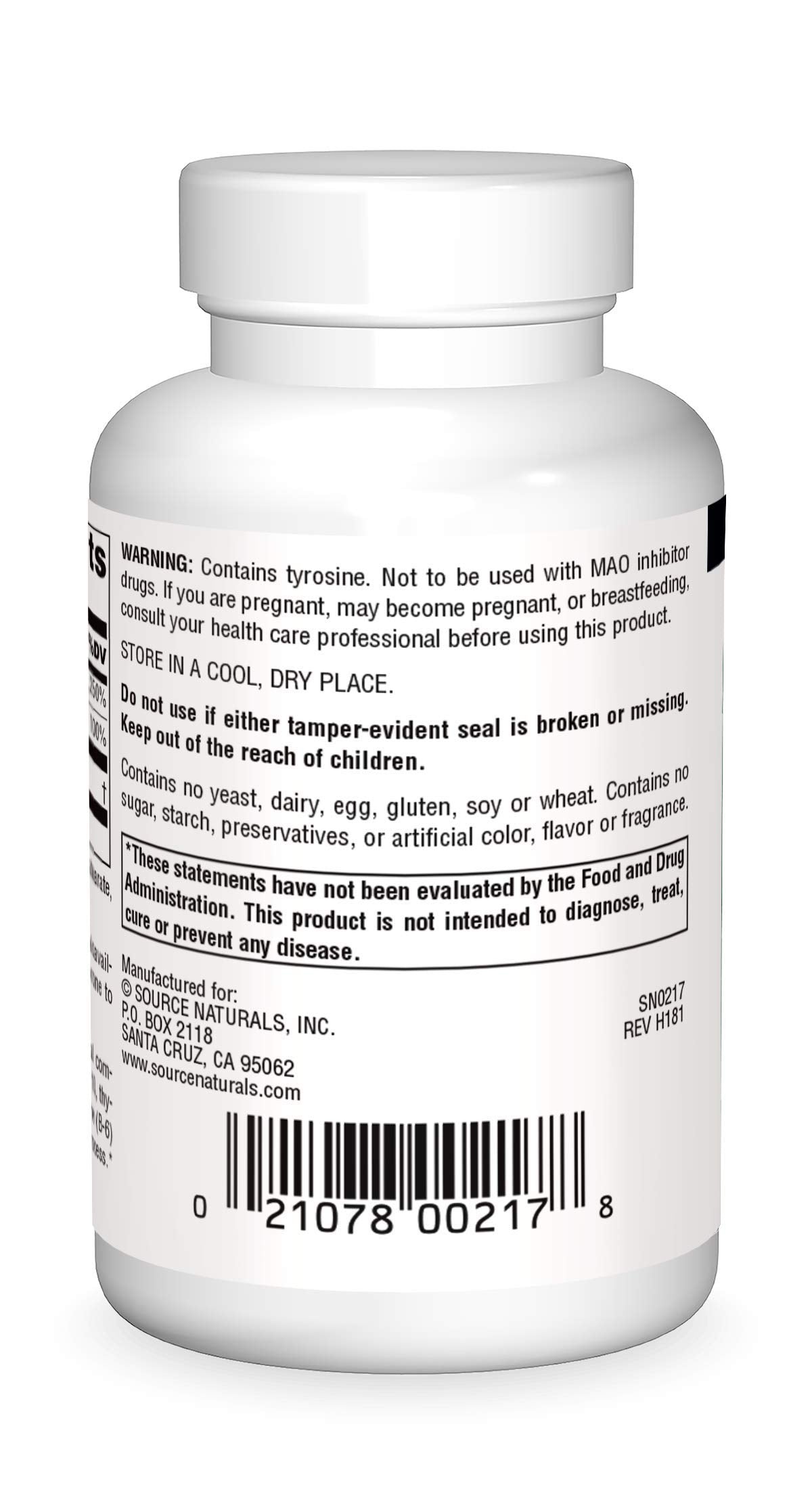 Source Naturals N-Acetyl L-Tyrosine 120 Tablets side view