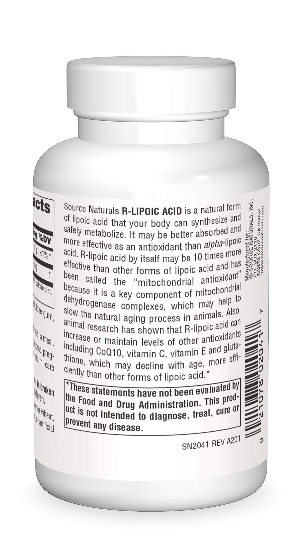 Source Naturals R-Lipoic Acid 100mg bottle side view