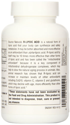 Source Naturals R-Lipoic Acid 100mg label details