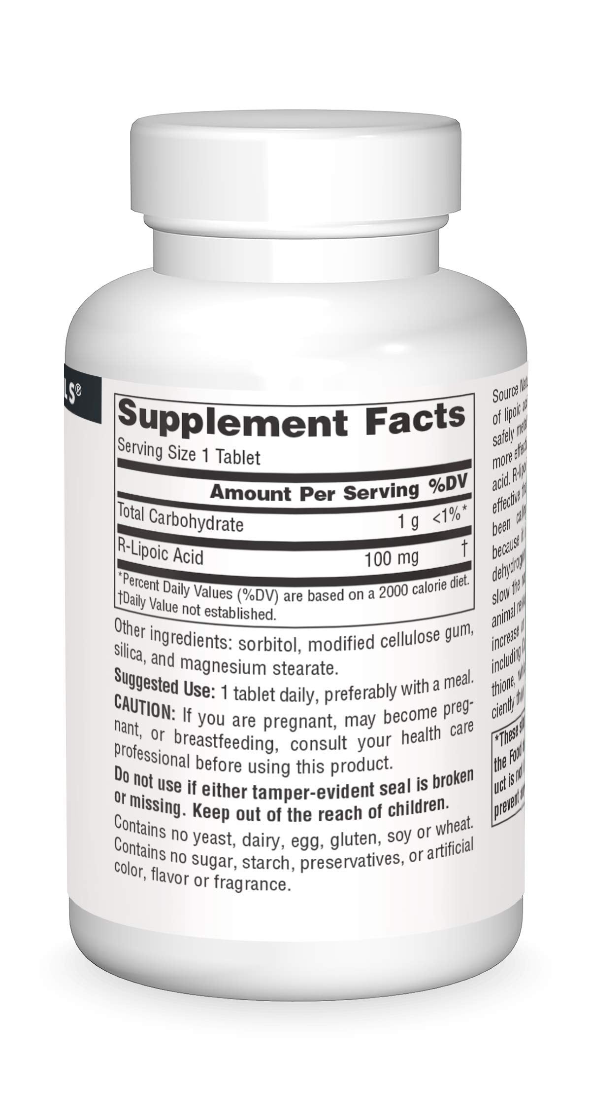 Source Naturals R-Lipoic Acid 100mg tablets close-up