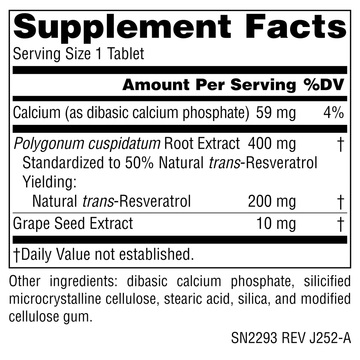 Source Naturals Vegan Resveratrol 200 mg 60 Tablets side view