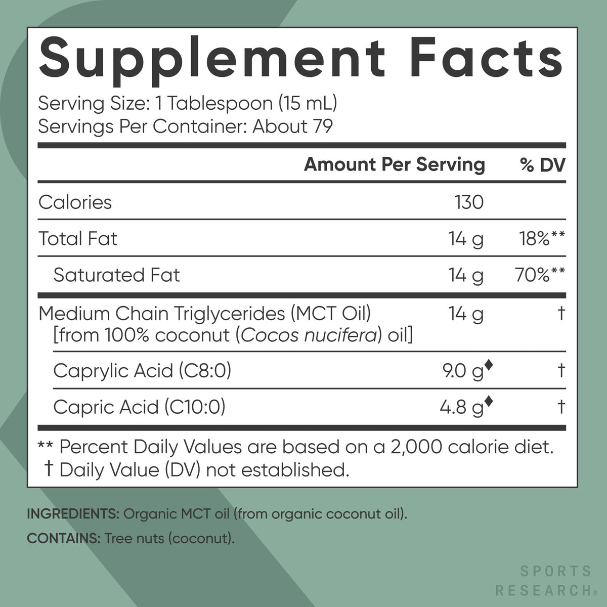 Sports Research Organic Coconut MCT Oil 40oz bottle top view