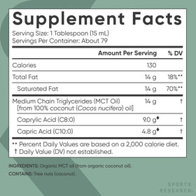 Sports Research Organic Coconut MCT Oil 40oz bottle top view