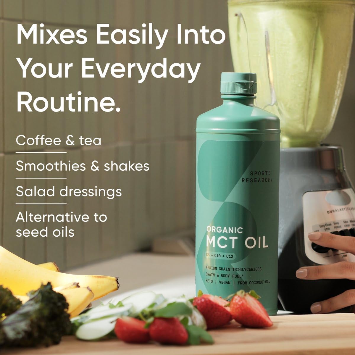 Sports Research Organic Coconut MCT Oil 40oz bottle with measuring spoon