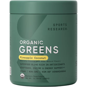 Sports Research Organic Greens Superfood Powder 11.6oz Pineapple Coconut front view