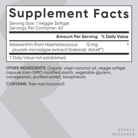Sports Research Vegan Astaxanthin 12mg capsules on a wooden table