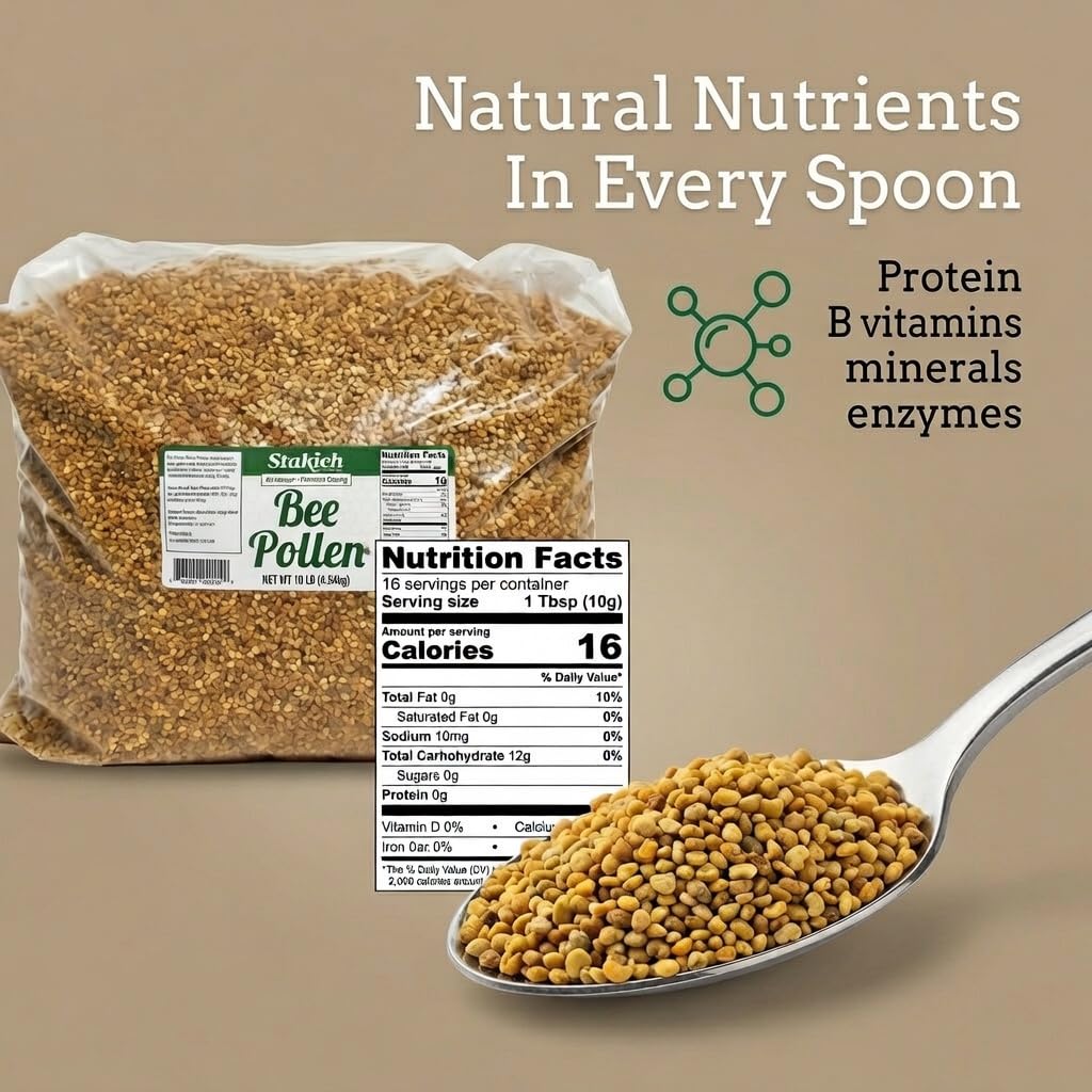 Stakich Bee Pollen Granules packaging side view