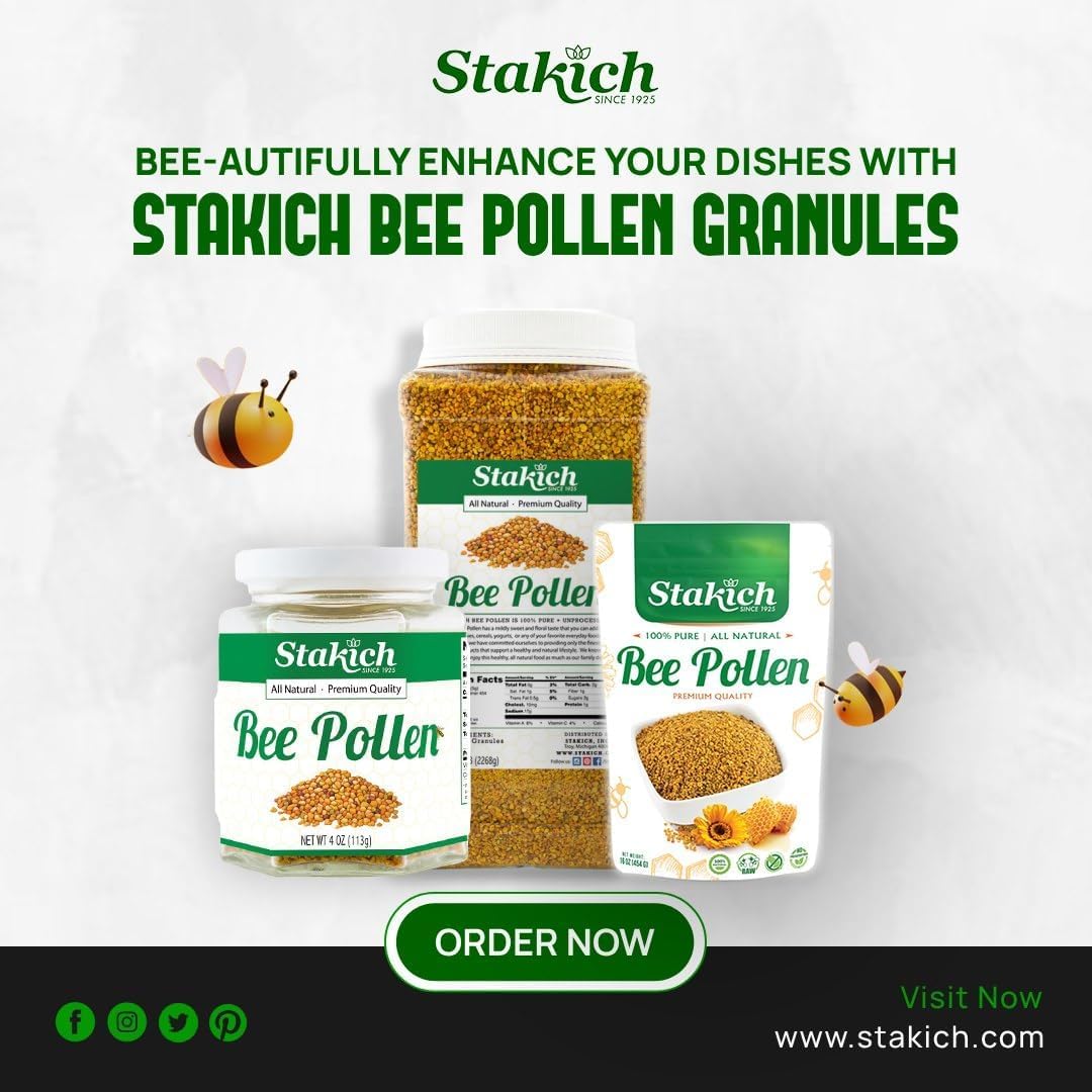 Stakich Bee Pollen Granules with smoothie ingredients