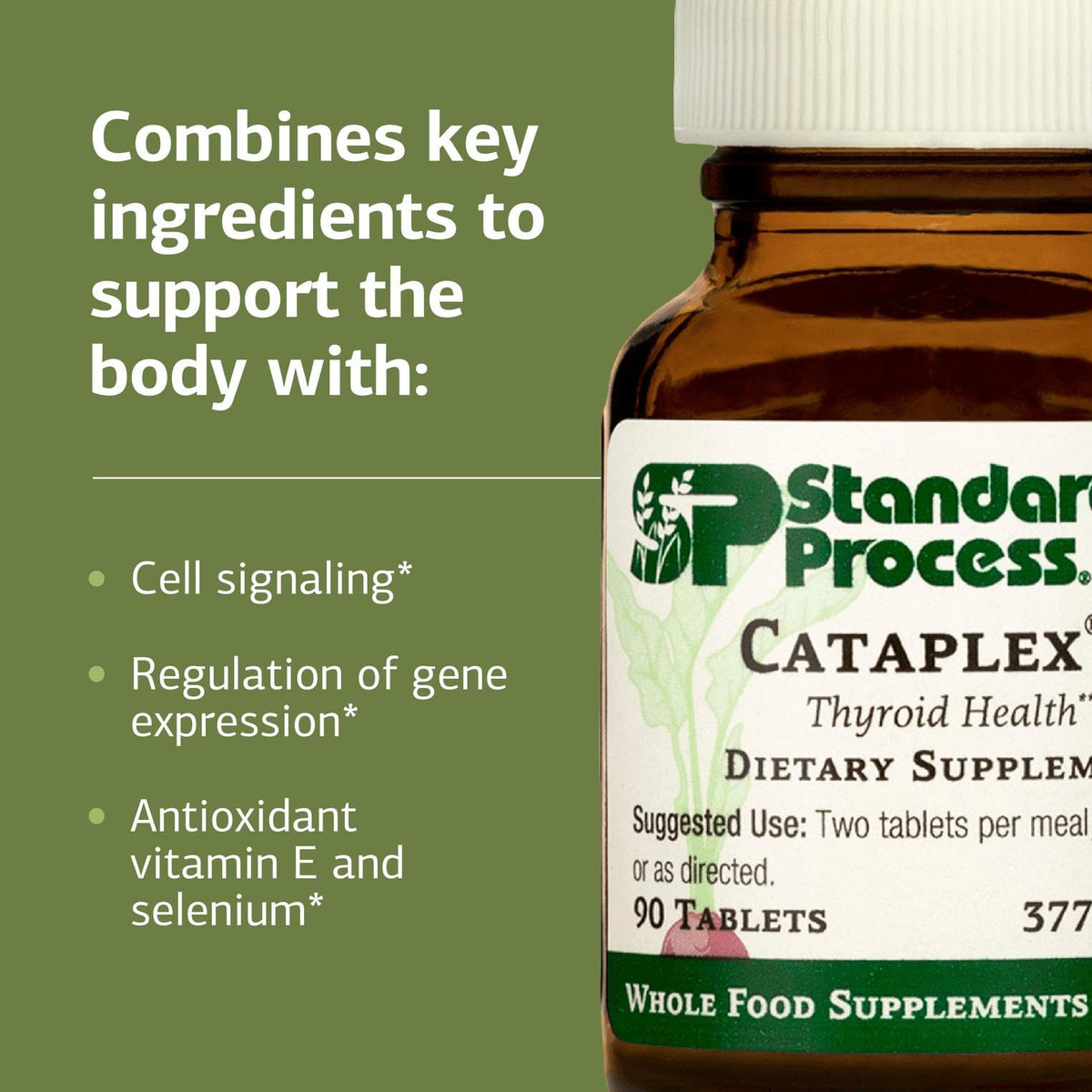 Standard Process Cataplex E 90 Tablets showing dosage information