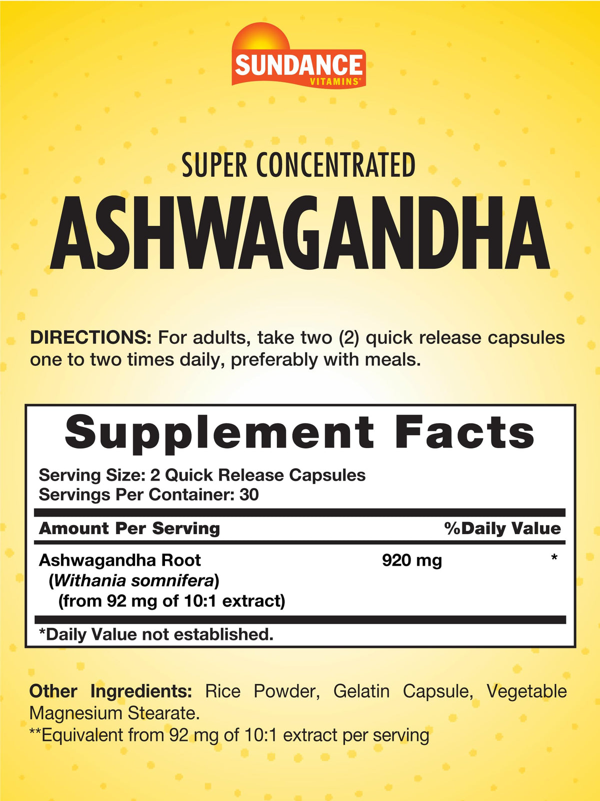 Sundance Ashwagandha capsule bottle side view