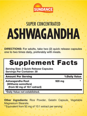 Sundance Ashwagandha capsule bottle side view