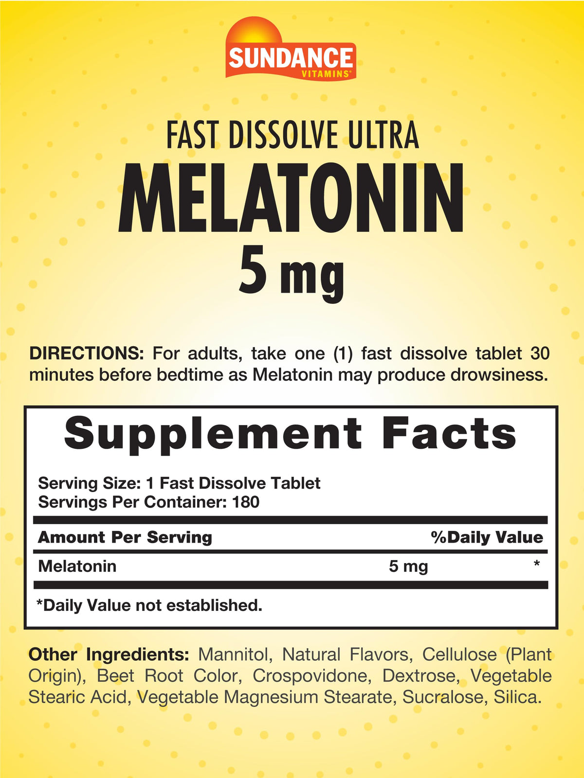 Sundance Melatonin 5mg Tablets showing fast dissolve feature