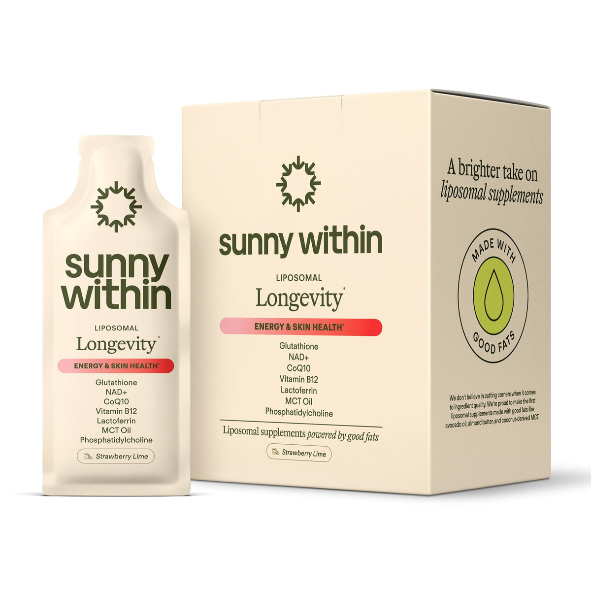 Sunny Within Liposomal Glutathione Supplement Strawberry Lime flavour front view