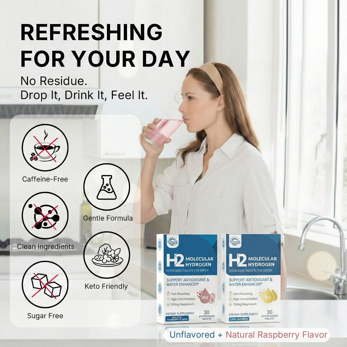 Sunshine & Rain Hydrogen Tablets Natural Raspberry flavor