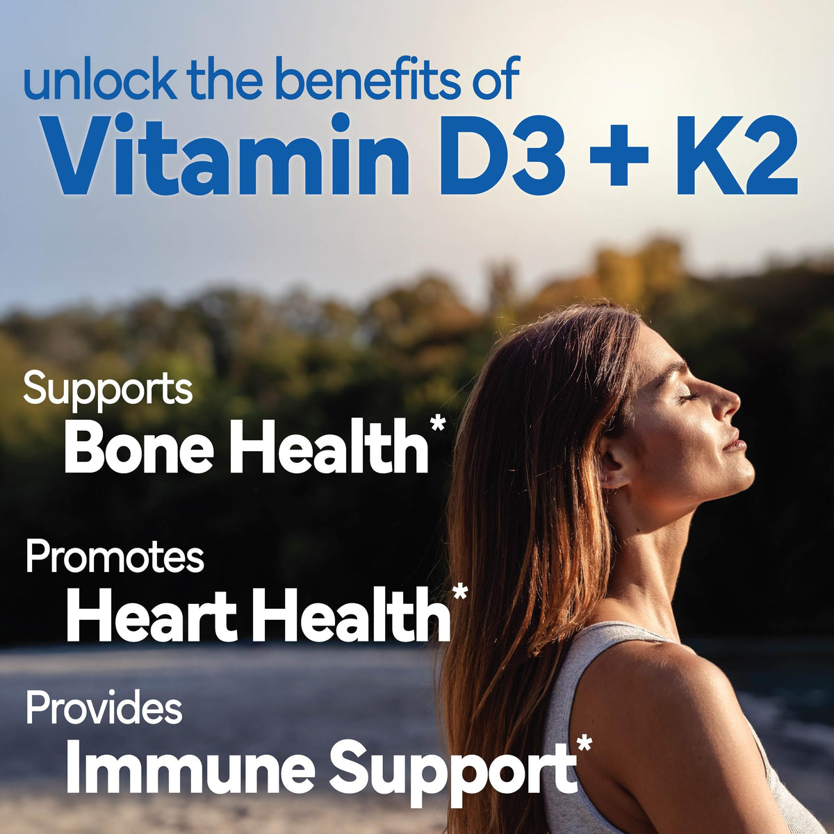 Sunshine Vitamin D3 25mcg 1000 IU with K2 side view