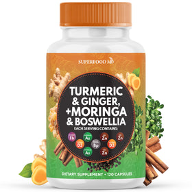 Superfood MD Turmeric Moringa Supplement 120 Count front view