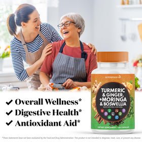 Superfood MD Turmeric Moringa Supplement with ingredients displayed