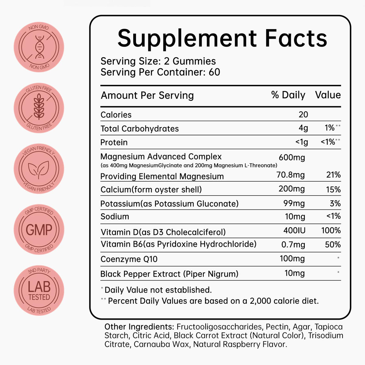 Supfits Magnesium Glycinate Gummies 600mg raspberry flavour back view