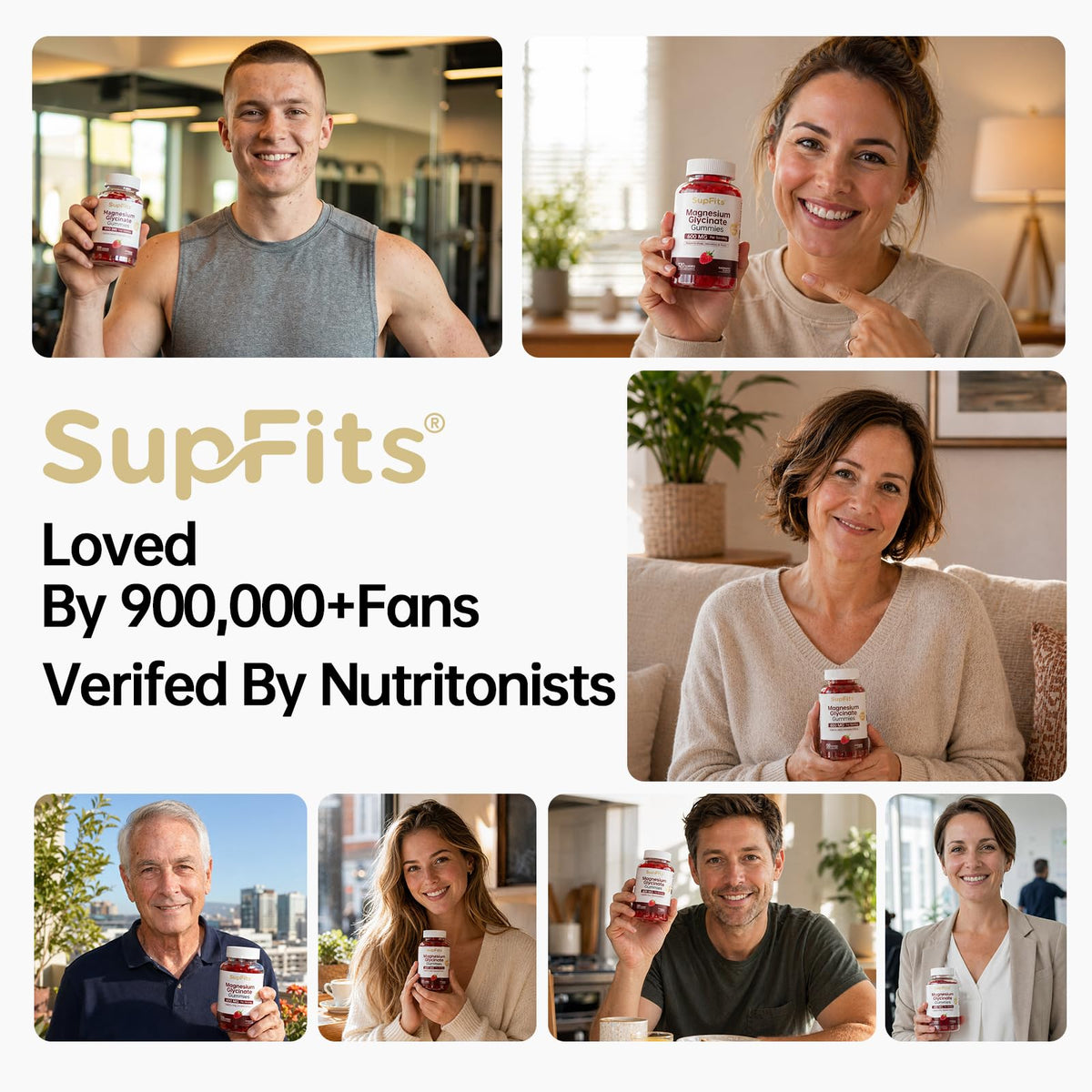 Supfits Magnesium Glycinate Gummies 600mg raspberry flavour serving suggestion