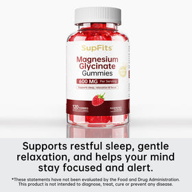 Supfits Magnesium Glycinate Gummies 600mg raspberry flavour with bottle