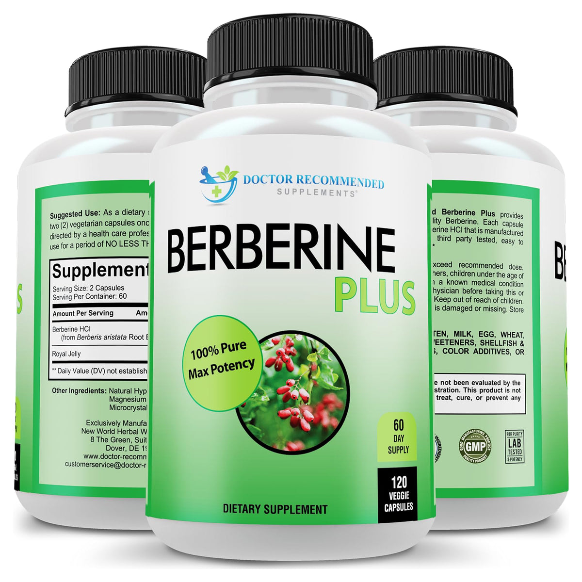 SUPPLEMENTS Berberine Plus 1200mg capsules on a wooden surface