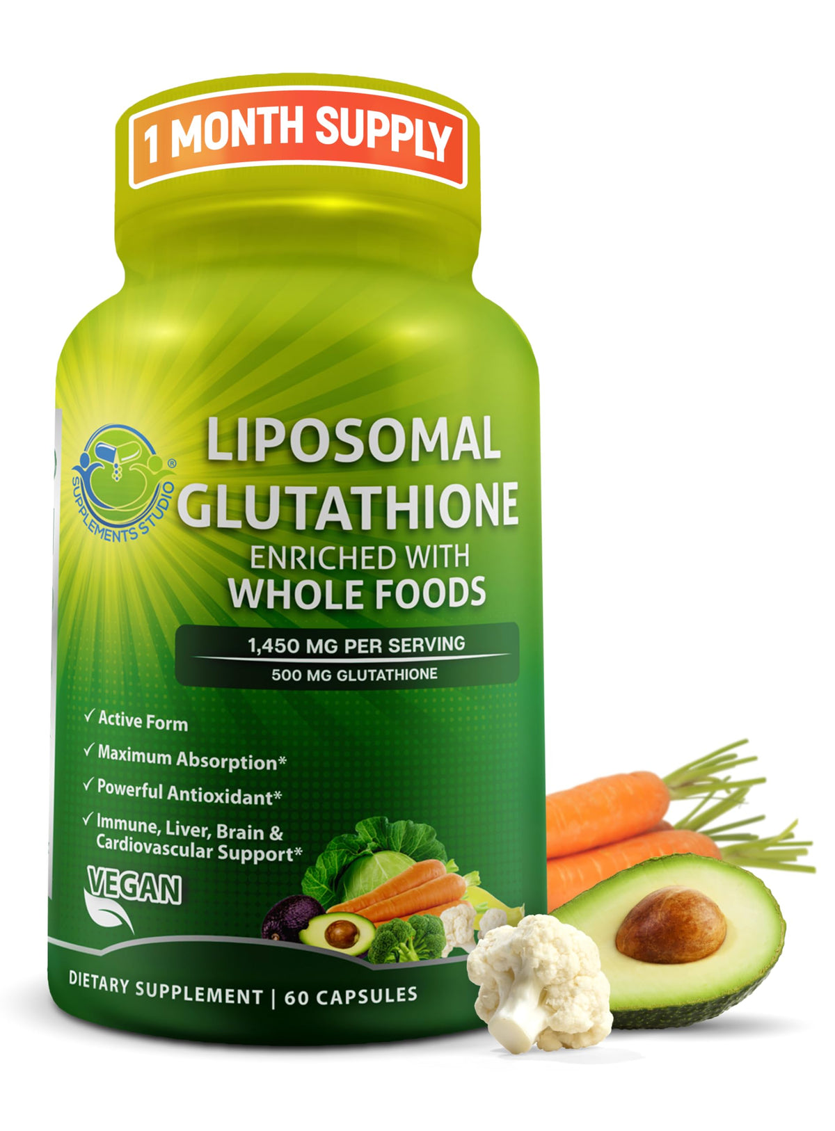 SUPPLEMENTS STUDIO Liposomal Glutathione Supplement 500mg front view