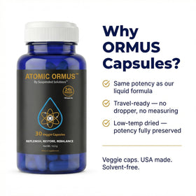 Suspended Solutions Atomic Ormus Capsules close-up of 24K gold content