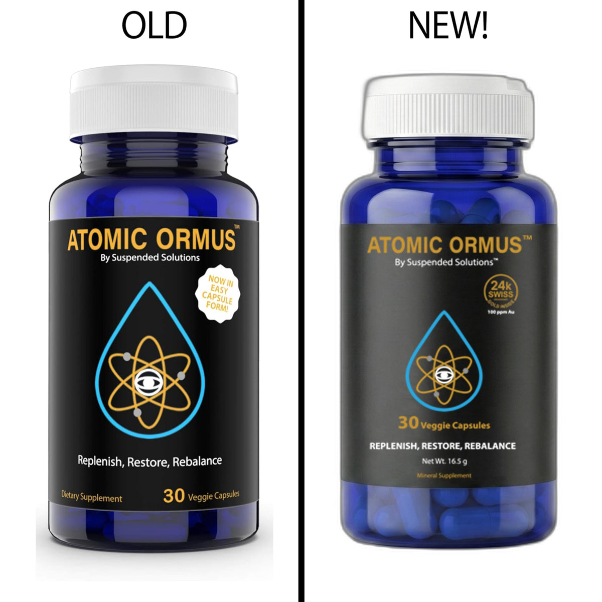 Suspended Solutions Atomic Ormus Capsules side view showing packaging
