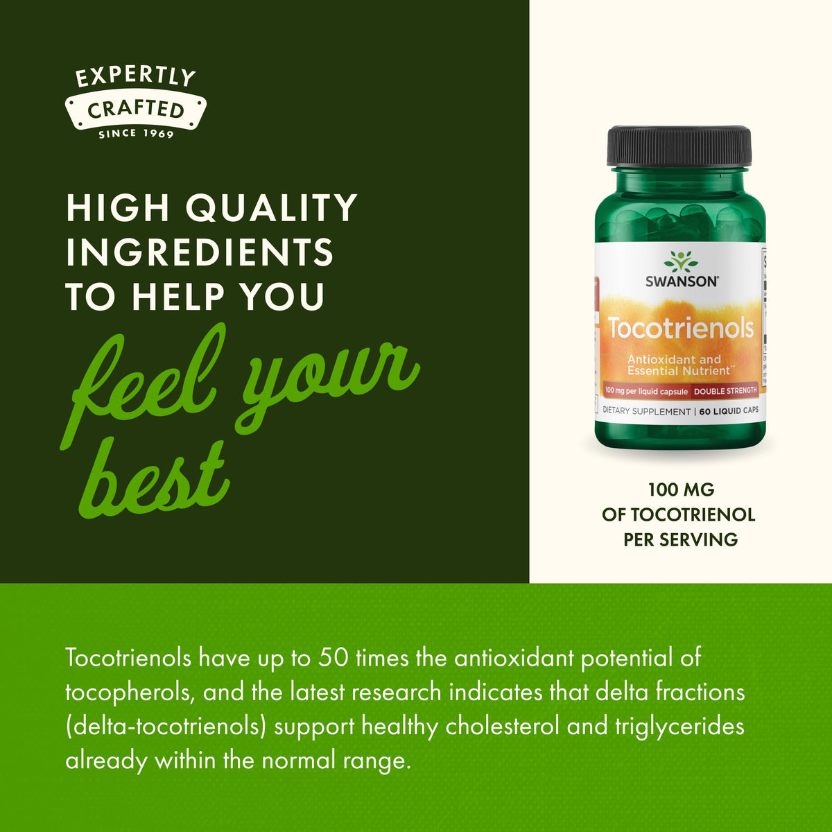 Swanson Double Strength Tocotrienols capsules with a measuring spoon