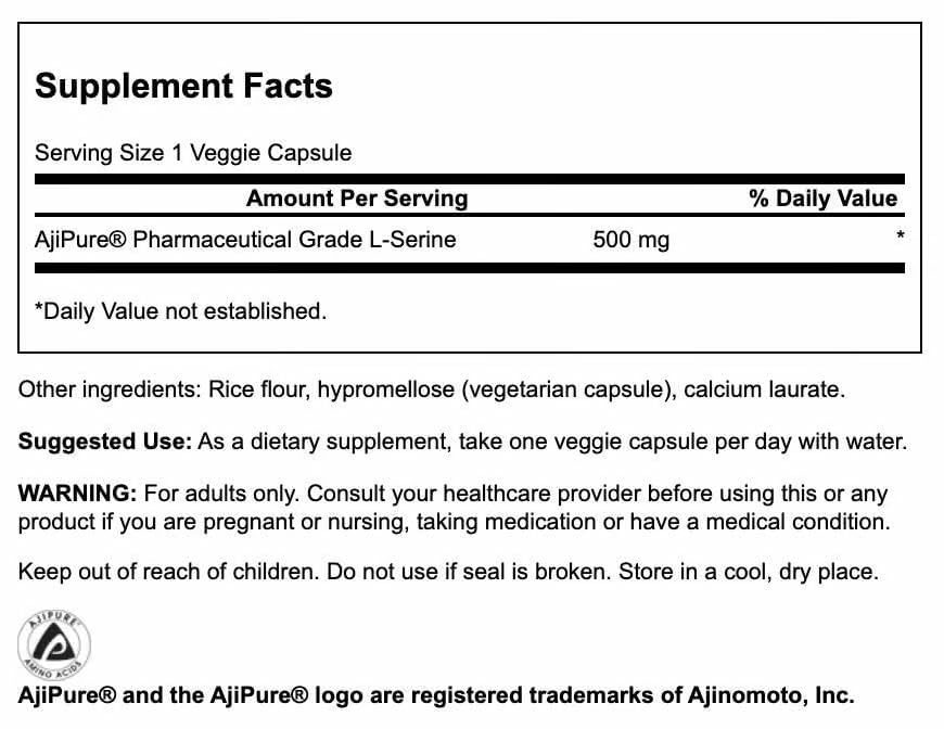 Swanson L-Serine 500 mg veggie capsules side view