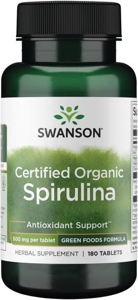 Swanson Organic Spirulina 500 mg 180 Tablets front view