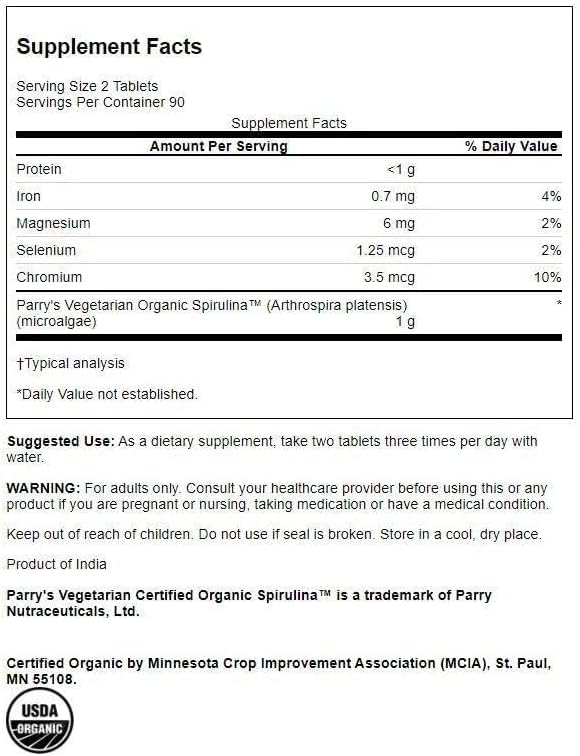 Swanson Organic Spirulina 500 mg 180 Tablets side view