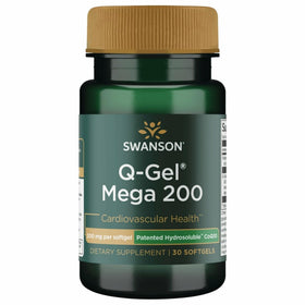 Swanson Q-Gel Mega 200 mg Hydrosoluble CoQ10 softgels front view