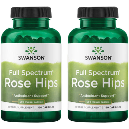 Swanson Rose Hips Herbal Supplement 120 capsules front view