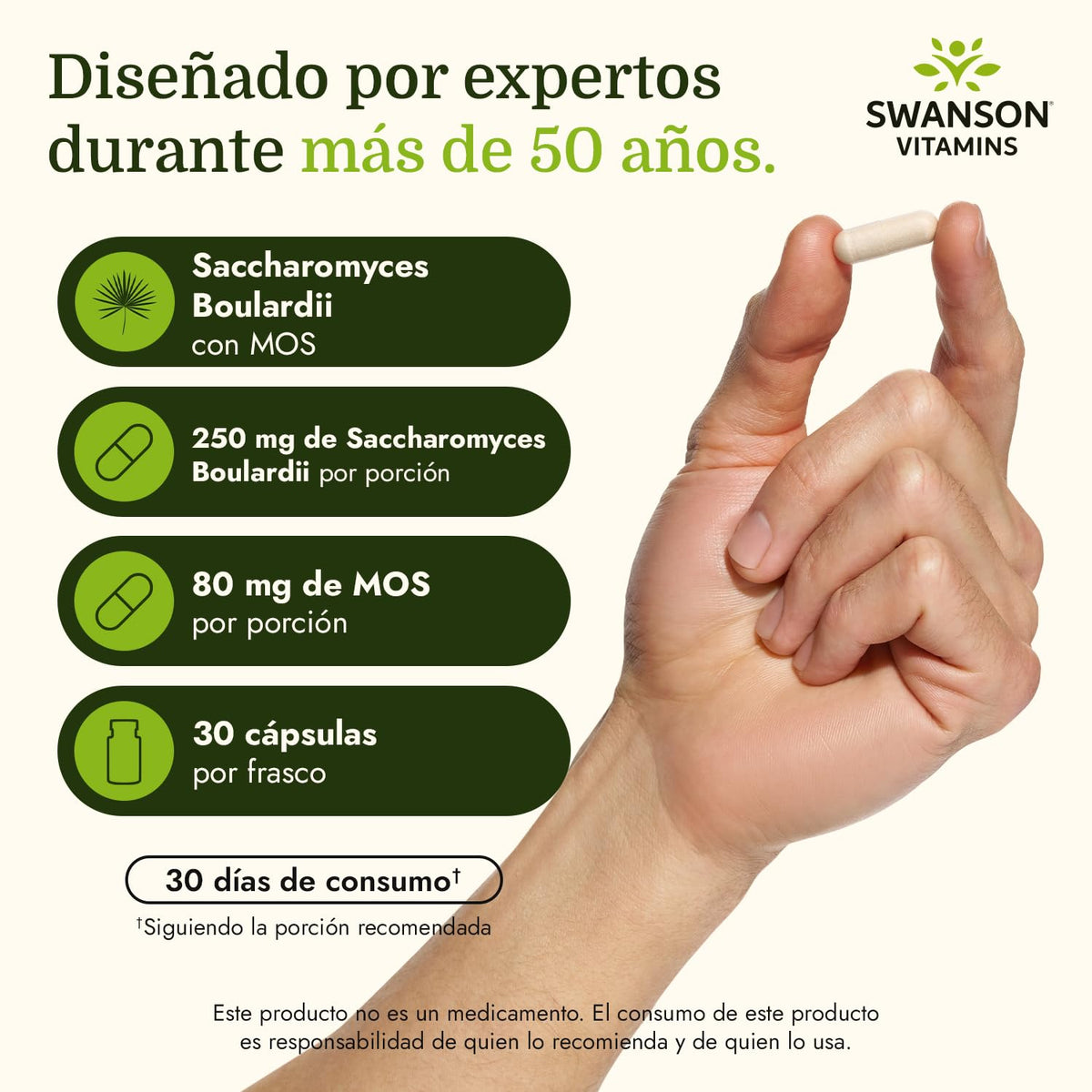 Swanson Saccharomyces Boulardii 30 Veg Capsules back view