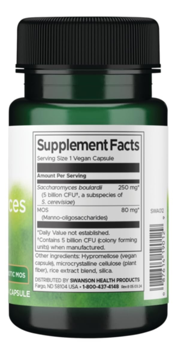Swanson Saccharomyces Boulardii 30 Veg Capsules side view