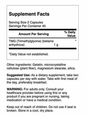 Swanson TMG Trimethylglycine 500 mg 90 capsules side view